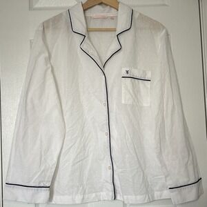 Victoria's Secret Long Sleeve‎ White with Black Piping Pajama Top Cozy Style